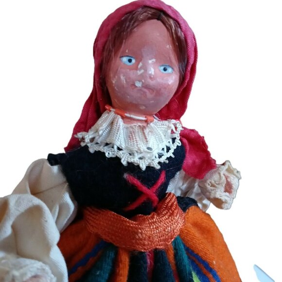 Vintage European Folk Art  Doll 7" Handmade Traditional Cultural Signed - Picture 2 of 7